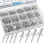 smseace 800pcs Pop Rivets with Large Flange Rivets Assortment Kit 7-Sizes Rivets with Large Head(1/8" 3/16" 1/4") 8-Sizes Small Rivets (3/32" 1/8" 5/32" 3/16") Aluminum Pop Rivets Assortment kit