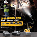 LIVOWALNY 2000LM LED Work Light Compatible with Dewalt 20V Battery, 20W Flood Light, 12" Flexible Gooseneck, Flashlight Lights with USB-A & Type-C Charging Port, Low Voltage Protection (No Battery)