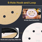 80 PCS 6 Inch 6 Hole Sanding Discs 80 Grit Hook and Loop Adhesive Round Sandpaper for Random Orbital Sander