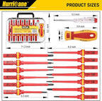 HURRICANE 1000V Insulated Screwdriver Set, 15pc All-in-1 Professional Insulated Electrician Screwdriver Set CR-V Magnetic Robertson Square Phillips Slotted Pozi Torx Insulated Electrician Tool Kit