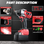 Cordless Impact Wrench 1/2 inch Compatible with Milwaukee 18v Battery – Brushless High Torque Impact Driver Gun with 1000 Ft-lbs Torque, LED Work Light, Ergonomic Design for Heavy-Duty Performance