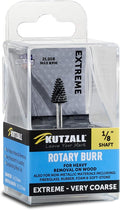 Kutzall Extreme Taper Rotary Burr, 1⁄8" Shaft, Very Coarse - Wood Carving Bit for Dremel, Foredom, DeWalt, Milwaukee. Abrasive Tungsten Carbide, 1⁄4" (6.3mm) Dia. X 1⁄2" (12.7mm) Length TX-14-EC