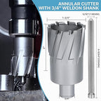 KEENTECH Carbide-Tipped Annular Cutter, 1-3/4" Diameter x 2" Depth, 3/4" Weldon Shank (2 Flat), High Speed Cutting TCT Mag Drill Bit with Pilot Pin for Harder Material, Stainless Steel, Cast Iron