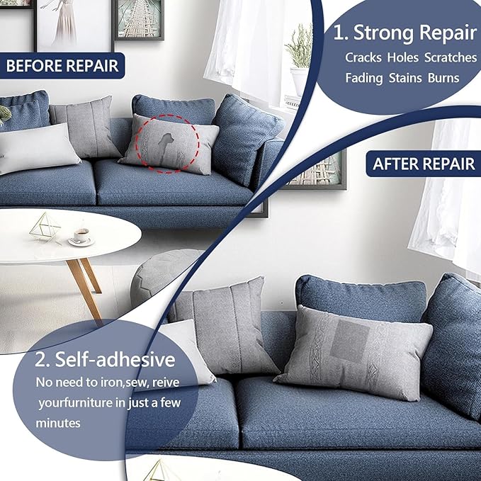 Canvas Repair Patch, 17X158 Inch Strong Sticky Fabric Repair Tape, Self-Adhesive Fabric Patch for Sofas, Tote Bags, Clothing, Car Seats, Furniture (Blue Grey, 17X158 Inch)