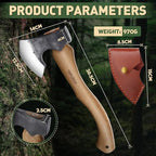 PURPLEBIRD Hatchet Axe with Sheath for Camping, 15 Inch Bushcraft Axe Carbon Steel Chopping Axe Wood Handle Splitting Axe, Hand-Forged Camping Hatchet for Carving Bushcraft Outdoor Forest Garden