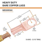 SELTERM 2pcs 8 AWG 5/16" Stud Copper Wire Lugs, Battery Lugs, Ring Terminals, Battery Cable Ends, 8 Gauge Ring Terminal Connectors, UL Heavy Duty Bare Copper Eyelets Battery Terminal Connectors