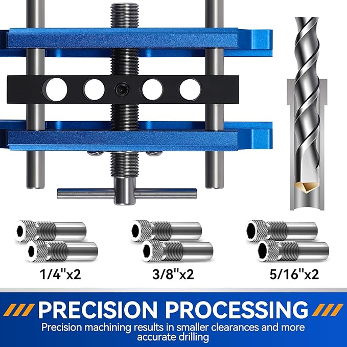 Self Centering Doweling Jig Kit,Adjustable Width Dowel Jig for Straight Holes,Adjustable Drilling Guide Wood Working Tools with 6 Drill Guide Bushings, Wood Doweling for Woodworking（Blue）