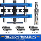 Self Centering Doweling Jig Kit,Adjustable Width Dowel Jig for Straight Holes,Adjustable Drilling Guide Wood Working Tools with 6 Drill Guide Bushings, Wood Doweling for Woodworking（Blue）
