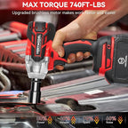 Cordless Impact Wrench,1000N.m(740 ft-lbs) High Torque Brushless 1/2 inch Impact Gun,2x 4.0Ah Battery,6000 RPM (3 in 1) Power Impact Driver for Car/Home/Lawn Mower