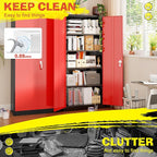 Pataku Metal Storage Cabinet, 71" Garage Cabinet with Doors and Shelves Lockable Steel Multifunctional Cabinets, File Cabinets for Home, Office, Warehouse(Black Red)