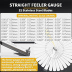 Stainless Steel Feeler Gauge Set, 2PCS 32 Blades Feeler Gauge & 16 Blades Offset Thickness Gauge with Standard SAE and Metric Dual-Marked, Filler Gauge Set for Measuring Spark Plug Valve Gap
