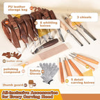 Premium Professional Wood Carving Kit - 28pcs wood carving Tools set whittling kit Ergonomic Walnut Handles, Razor-Sharp High-Carbon Steel Blades