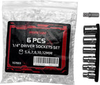 6 Pcs Scoket Set, 1/4" Drive, 5-6-7-8-10-12mm with 1 Pcs Adpter for Interchangeable Ratchet Screwdriver Set