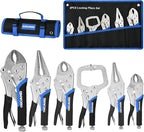 Vice Grips Pliers Set, 6-Piece Locking Pliers Set, 6-1/2"& 9-1/2"Needle Nose Vise Grips, 5"&7"&10" Curved Jaw Vise Grip Tools, 6" C-clamp Locking Plier with Rolling Pouch