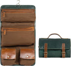 KomalC Premium Buffalo Leather Hanging Toiletry Bag Travel Dopp Kit