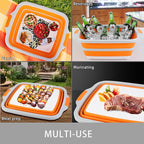 Tiawudi Large Collapsible BBQ Prep Tub with Lid(4.22 Gal/16L), Foldable Camping Sink with Colander, Cutting Board, Dish Basin for Kitchen, Bowl, Vegetable and Fruit, Storage Basket for Picnic