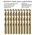 MAXTOOL 17/64" 10PCs Identical Cobalt Jobber Length Drill Bits HSS M35 Twist Drill Bits Fully Ground Golden Straight Shank Drills; JBF35G10R17E10