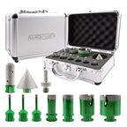 Diamond Core Drill Bits Kit - 7pcs 6/6/6/20/25/35/50mm+1pc 2" Beveling Chamfer Bit+1pc 3/4" Finger Milling Bit+Triangle Adapter to 5/8-11" Thread for Porcelain Ceramic Tile Granite Marble