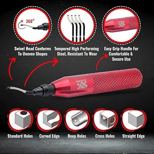 AFA Tooling - Deburring Tool with 21 High Speed Steel Blades - Works on Metal, Resin, PVC Pipes, Copper, Plastic and 3D Printed Edges - Plumbing & 3D Printing Burr Removal Reamer Tool