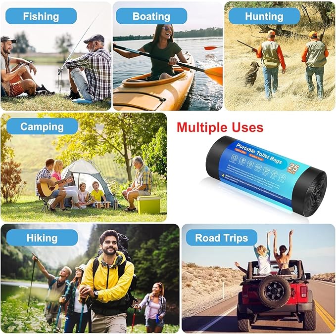25 Portable Camping Toilet Bags, Biodegradable Compostable Thickened for 5 Gallon Bucket Toilet
