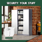 Greenvelly Metal Storage Cabinet with 2 Doors and 4 Adjustable Shelves, Lockable Steel Tool Cabinet for Home, Office, Garage, Classroom (Grey White)