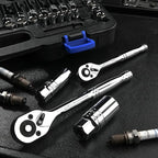 EPAuto 69 Pieces - 1/4" & 3/8" Drive Socket Set with Pear Head Ratchet, Chrome (92-824)