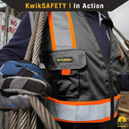 KwikSafety - Charlotte, NC - UNDERBOSS Safety Vest [11 POCKETS] Premium ANSI Class Unrated High Visibility Vest Construction Surveyor Reflective Vest Industrial Work Safety Vest for Men/Black Medium