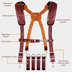 FUERI Leather Tool Belt Suspenders for Carpenters Construction Electricians Framers Bags Pouches Holder Organizer Set(16 Pocket Maroon Tool Belt Set, Adjustable)