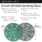 6-Inch 49-Hole 80 Grit Sanding Discs - Heavy-Duty Hook & Loop Film Discs - Sandpaper for Random Orbital Sanders - 50 Pack Box