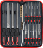 Hi-Spec 18 Piece Metal Hand & Needle Files Tool Set Kit. Large & Small Mini T12 Carbon Steel Diamond Flat, Half, Round, Triangle Files for DIY, Wood and Crafts. Complete in a Zipper Case with Brushes