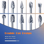 Carbide Double Cut Rotary Files Set of 10 PCS 1/4" Cutting Diameter 1/8" Shank Carbide Burrs of Rotary Tools for Metalworking, Wood Carving