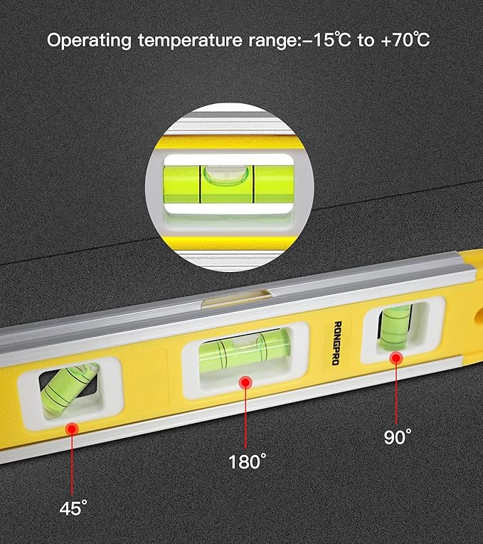 9 Inch Torpedo Level, Magnetic Box Level with 45°/90°/180° Bubbles, Shock Resistant Bubble Level Tool for Measuring