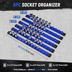ALOANES Magnetic Socket Organizer Set, 6-Piece Heavy Duty Aluminum Socket Holder Socket Rail Organizer for Tool Box, 360° Swivel Clips Socket Rack 1/4, 3/8, 1/2-Inch x 80 Clips (Blue)