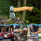 Prandi Axes Segurin C45 Forged Carbon Steel Hatchet - Hickory Handle with Leather String - Ideal for Camping, Travel and Bushcraft - S/N 3.059.04.CH - 11" L x 5.3" W, 400g Polished Head, No Sheath