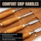Mt Diablo Woodworking Tools 4 Piece Chisel Set - Premium CV60 Steel Wood Chisel Sets with Ergonomic Handles, Includes 1/4" 1/2" 3/4" 1" Widths - Ideal for Woodworkers - Durable Waxed Canvas Tool Roll