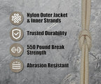 BORED? PARACORD! 550 lb Paracord - Ideal for Crafting, Camping, DIY Projects, Active & Military Outdoors - Strong Survival Rope - Tactical Parachute Cord Type III - Cream 50 Feet