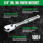 SK 1/4" Drive Ratchet Handle, Pear Head, 90-Tooth Ratchet, Alloy Steel, with Contoured Handle