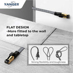 YANGER Cat8 Ethernet Cable 50FT，Nylon Braided High Speed Heavy Duty Network LAN Patch Cord, 40Gbps 2000Mhz with Gold Plated RJ45 Connector, Indoor&Outdoor for Modem/Router/Gaming/PC