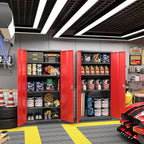 Greenvelly Metal Garage Storage Cabinet, 72" Black Red Tool Steel Locking Cabinet with Doors and 4 Shelves, Tall Cabinets for Garage Storage Systems Lockable File Cabinet for Home Office,Garage