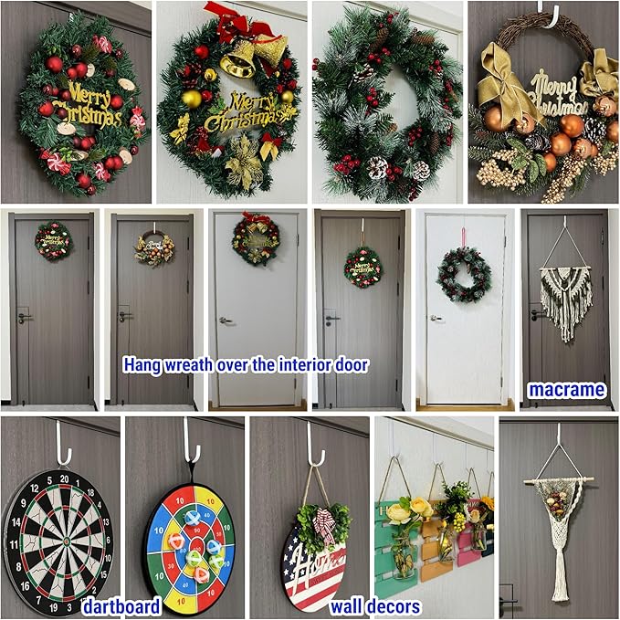 Over The Door Metal Hooks with Plastic Coating 5.5" Fit 0.5" to 1 3/8" Door 2 Pcs Heavy Duty Single Towel Robe Rack Wreath Bathroom Shower Hanger Shoe Organizer Ironing Board Short White