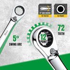 SK Reversible Ratcheting Wrench Set, Combination Wrench Set, 12-Piece, Metric 8-19 mm, 72-Tooth, Premium CR-V Construction, with Rack Organizer