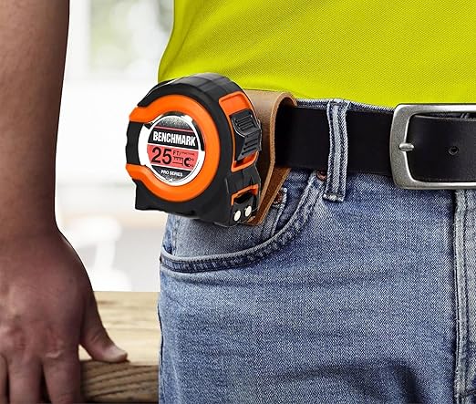 Benchmark - 3 Pack - 25 ft Tape Measures - Easy to Read Fractions to 1/8th inch - Magnetic Tip - Thumb and Quick Lock - Autowind - Belt Clip - Orange/Red