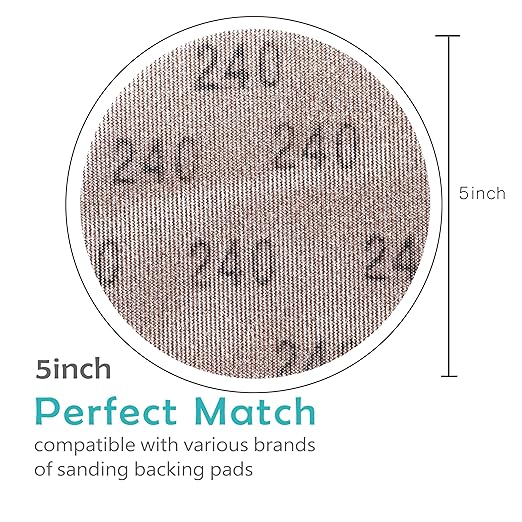 Mesh 5 inch 6 inch Sanding Discs 35PCS Hook and Loop Sanding Discs, Dust-Free, Ideal for Metal, Wood, Composites, Stock Removal, and Fine Finishing (5in, 240 Grit)