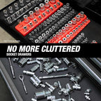 OEMTOOLS 22484 3 Piece SAE Magnetic Socket Tray Set, Magnetic Socket Organizers for Toolboxes, Rubberized Base, Holds Up To 68 Sockets, Red Socket Holder