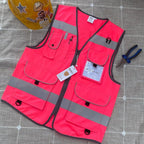 TCCFCCT Pink Safety Vest for Men Women 9 Pockets High Visibility Reflective Vest for Safety, Work Vest with Reflective Strips, Meets ANSI/ISEA Standards, Medium