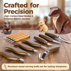 18PCS Wood Carving Kit for Beginners & Enthusiasts – Whittling Knife Set with Toll Roll Tote, Safety Gloves, Sharpening Stone, Leather Strop – Wood Carving Tools Set