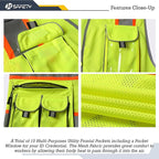 JKSafety 10 Pockets Hi-Vis Neon Color Frontal Zipper Mesh Safety Vest for Men Women Safety Utility for works Comply to ANSI/ISEA Class 2 (86-Yellow M)