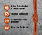 BORED? PARACORD! 550 lb Paracord - Ideal for Crafting, Camping, DIY Projects, Active & Military Outdoors - Strong Survival Rope - Tactical Parachute Cord Type III - International Orange 50 Feet