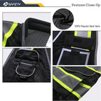 JKSafety 9 Pockets Hi-Vis Black Safety Vest for Men Women High Visibility Reflective Construction Mesh Fabric Cushioned Collar Work Utility PPE Work Gear ANSI/ISEA compliant (101-Black M)