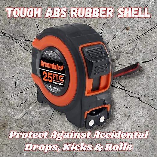 Greendale - 3 Pack - Tape Measures 25 ft - Easy to Read Fractions to 1/8th inch - Magnetic Tip - Thumb and Quick Lock - Autowind - Belt Clip - Measuring Tapes Retractable - Red/Orange